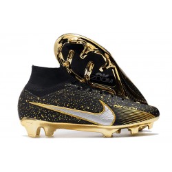 Scarpe Calcio Zoom Mercurial Superfly 9 Elite FG Nero Bianco Oro