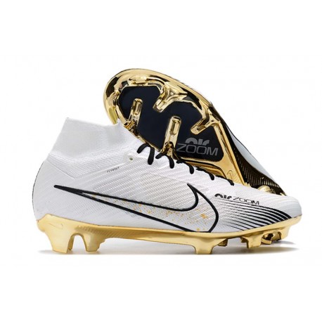 Scarpe Calcio Zoom Mercurial Superfly 9 Elite FG Blanco Oro Nero