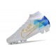 Nuovo Nike Zoom Mercurial Superfly 9 Elite FG Bianco Blu Oro