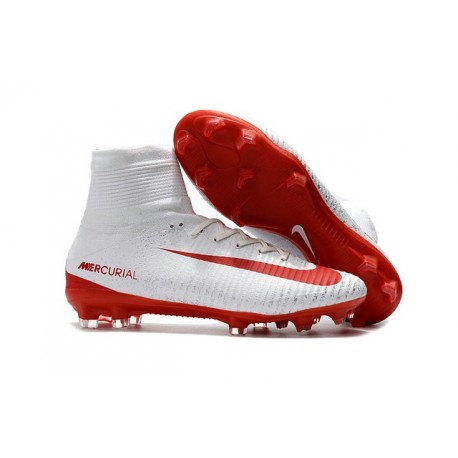 Nike Mercurial Superfly V FG Nuovo Scarpa da Calcio Uomo Bianco Rosso