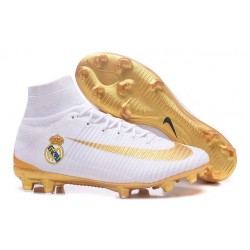 Nike Mercurial Superfly V FG Nuovo Scarpa da Calcio Real Madrid FC Bianco Oro