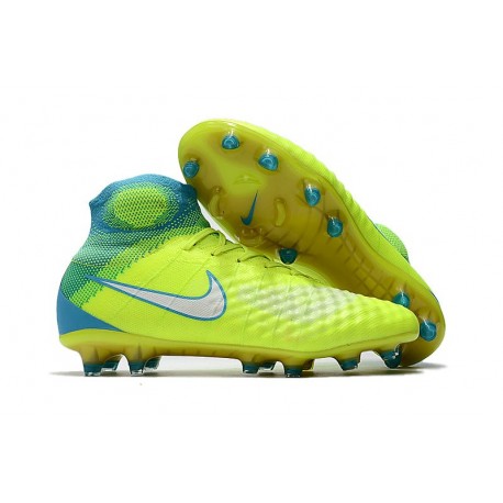 Nike Magista Obra II FG Uomo 2017 Scarpe da Calcio Volt Bianco Blu Chlorine